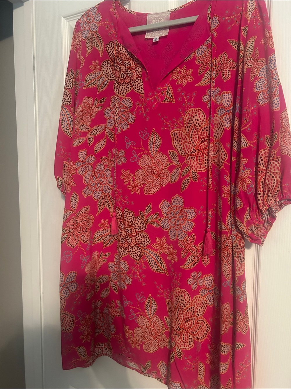 100% SILK Johnny Was Hot Pink Floral Mini Dress